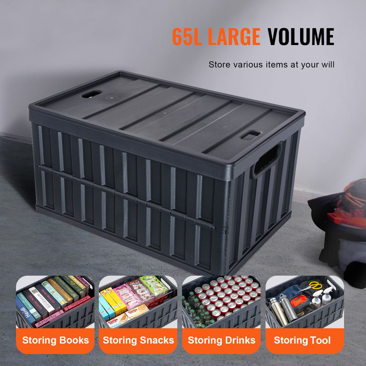 Collapsible Stackable Plastic Storage Bins with Lids - 3 × 65 L