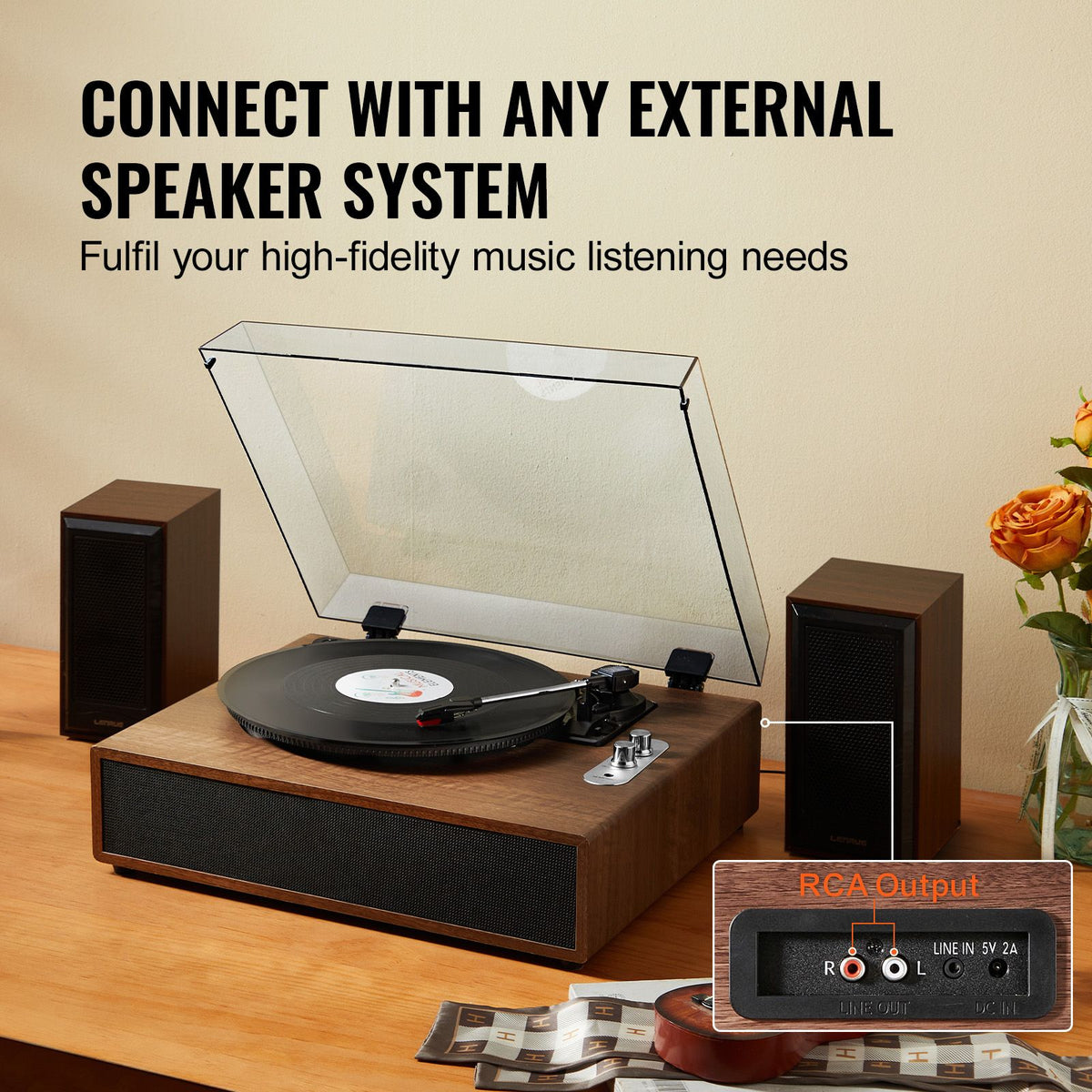 Bluetooth Vinyl Record Player 3-Speed Belt Driven Turntable 10W Speakers — product image 4