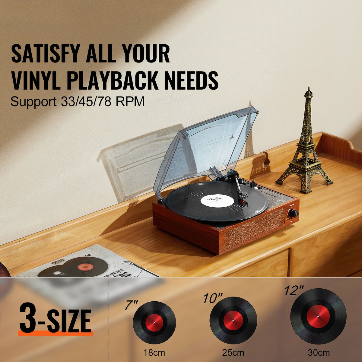 Bluetooth Vinyl Record Player 3-Speed Belt Driven Turntable 5W Speakers — product image 2