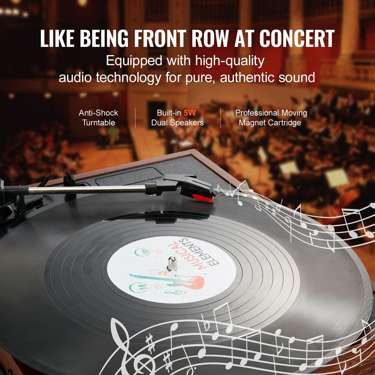 Bluetooth Vinyl Record Player 3-Speed Belt Driven Turntable 5W Speakers — product image 3