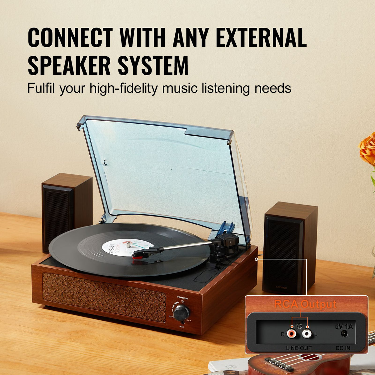 Bluetooth Vinyl Record Player 3-Speed Belt Driven Turntable 5W Speakers — product image 4