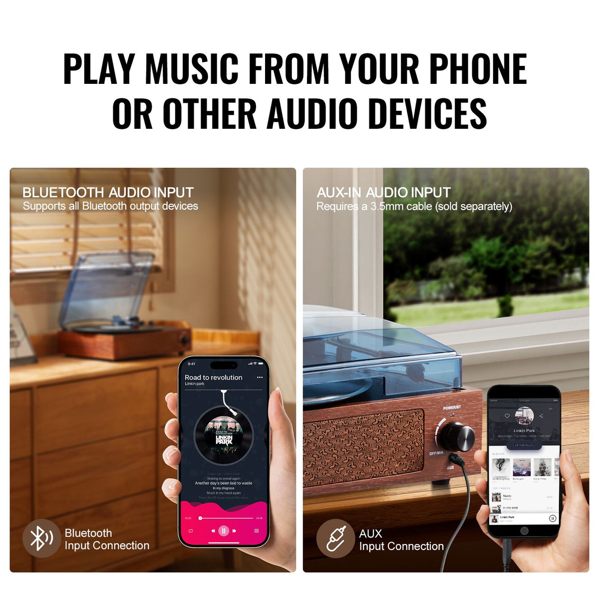 Bluetooth Vinyl Record Player 3-Speed Belt Driven Turntable 5W Speakers — product image 5