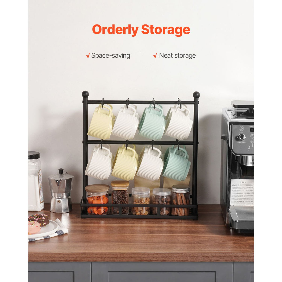 Countertop 16-Hook Coffee Mug Rack with Storage Base