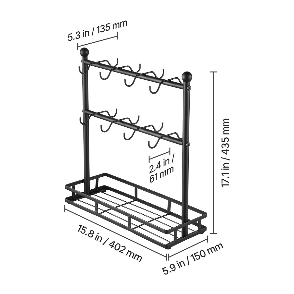 Countertop 16-Hook Coffee Mug Rack with Storage Base