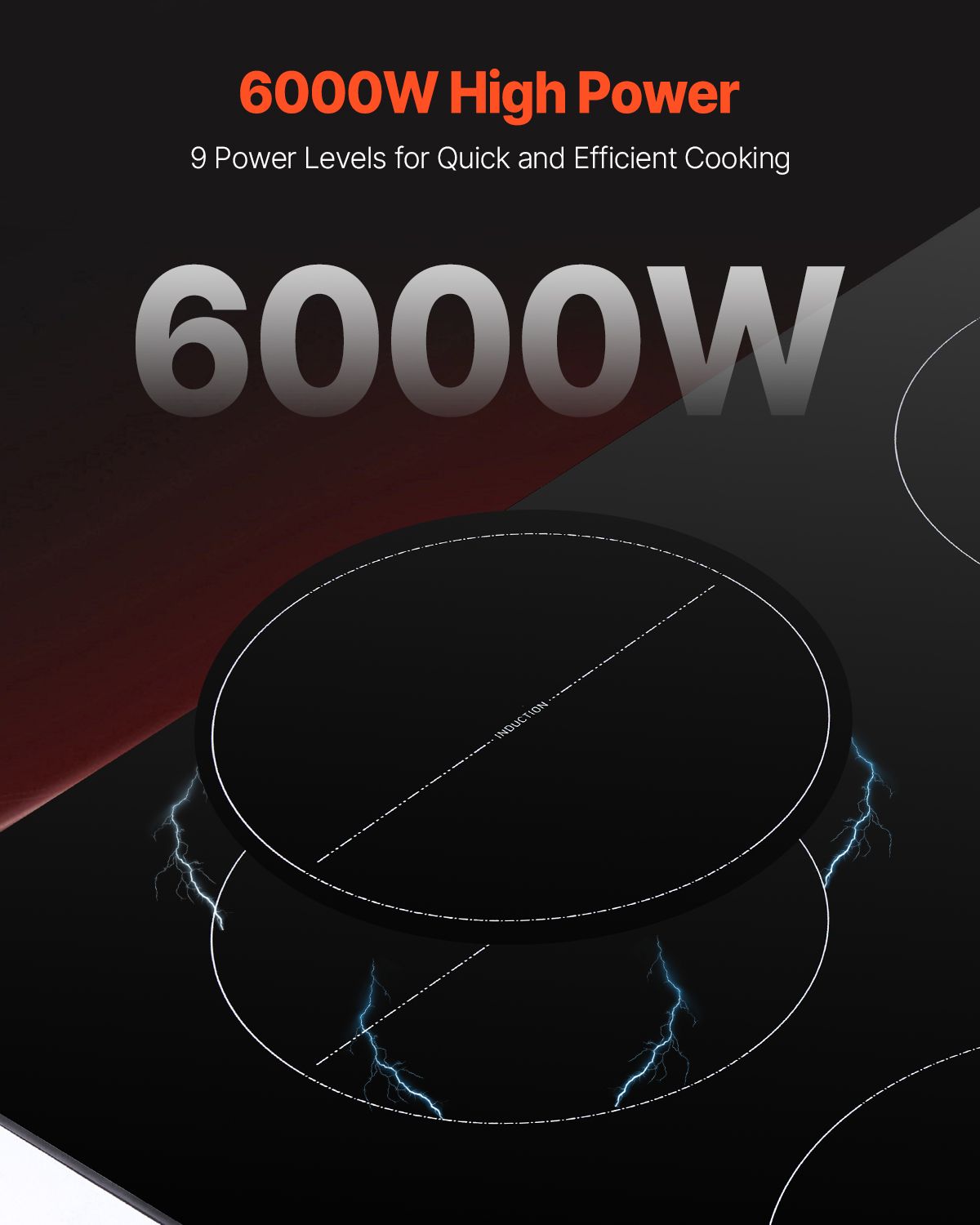 6000 W Four-Zone Built-In Induction Cooktop with Touch Controls