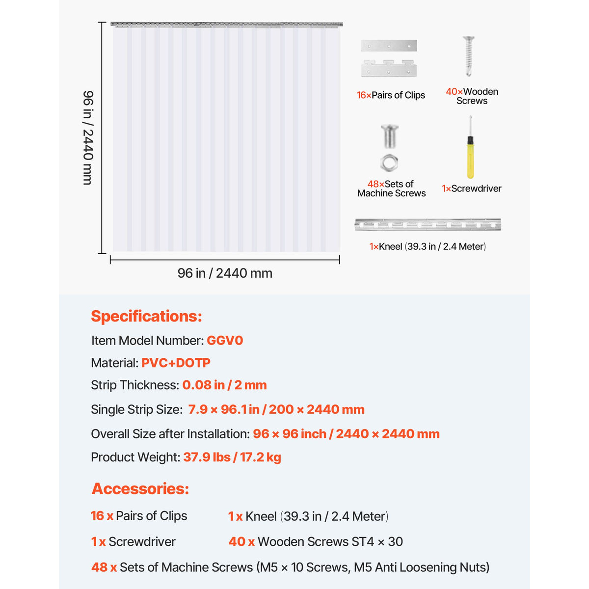 Strip Curtain PVC Door Curtain 244 x 244 cm Cooler Freezer Clear Plastic — product image 2