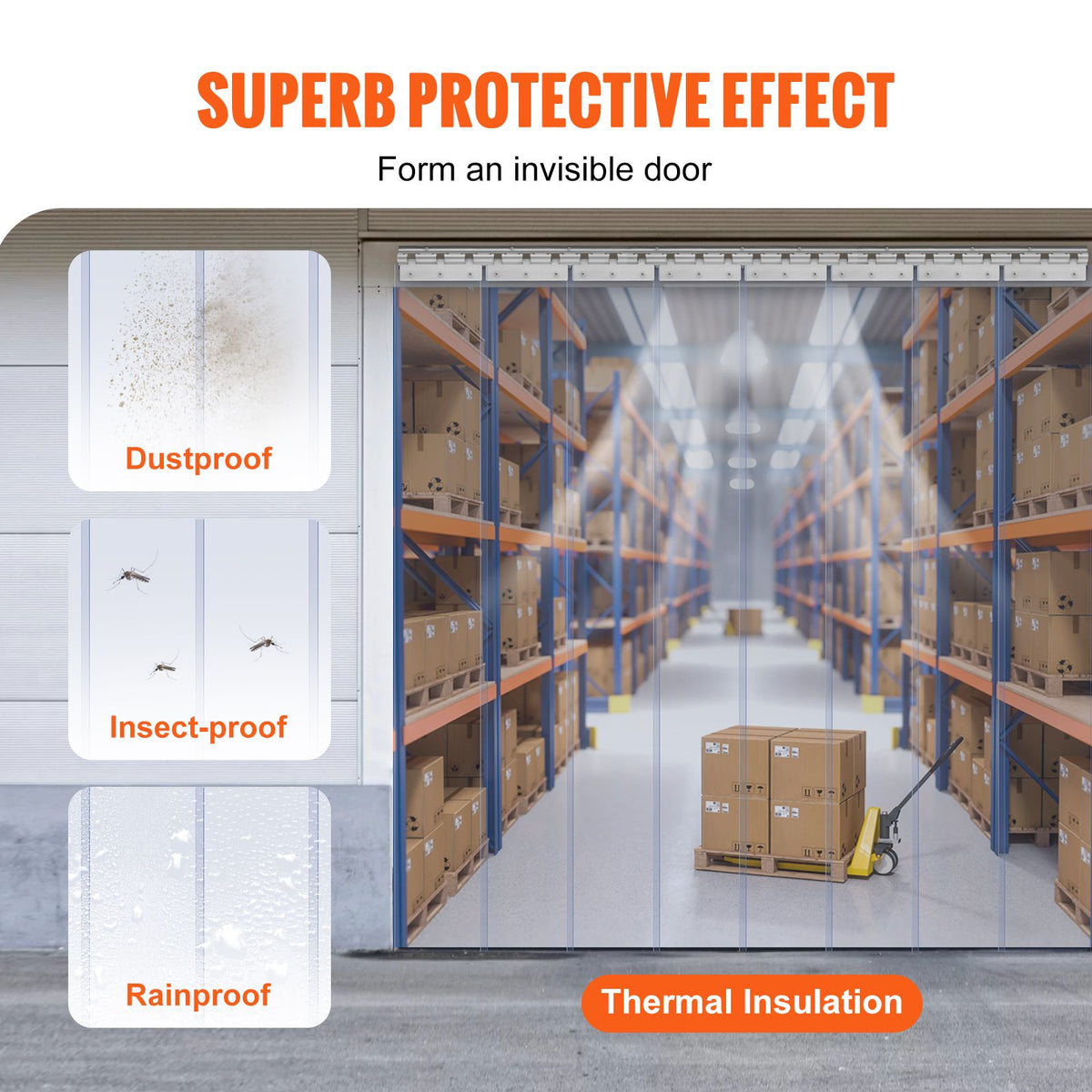 Strip Curtain, 213.4 cm Height x 122 cm Width, 2 mm Thickness, 8PCS Clear PVC Strip Door Curtain, Freezer Curtain, Plastic Door Strips for Walk in Freezers, Cooler, Warehouse, with 50% Overlap — product image 3
