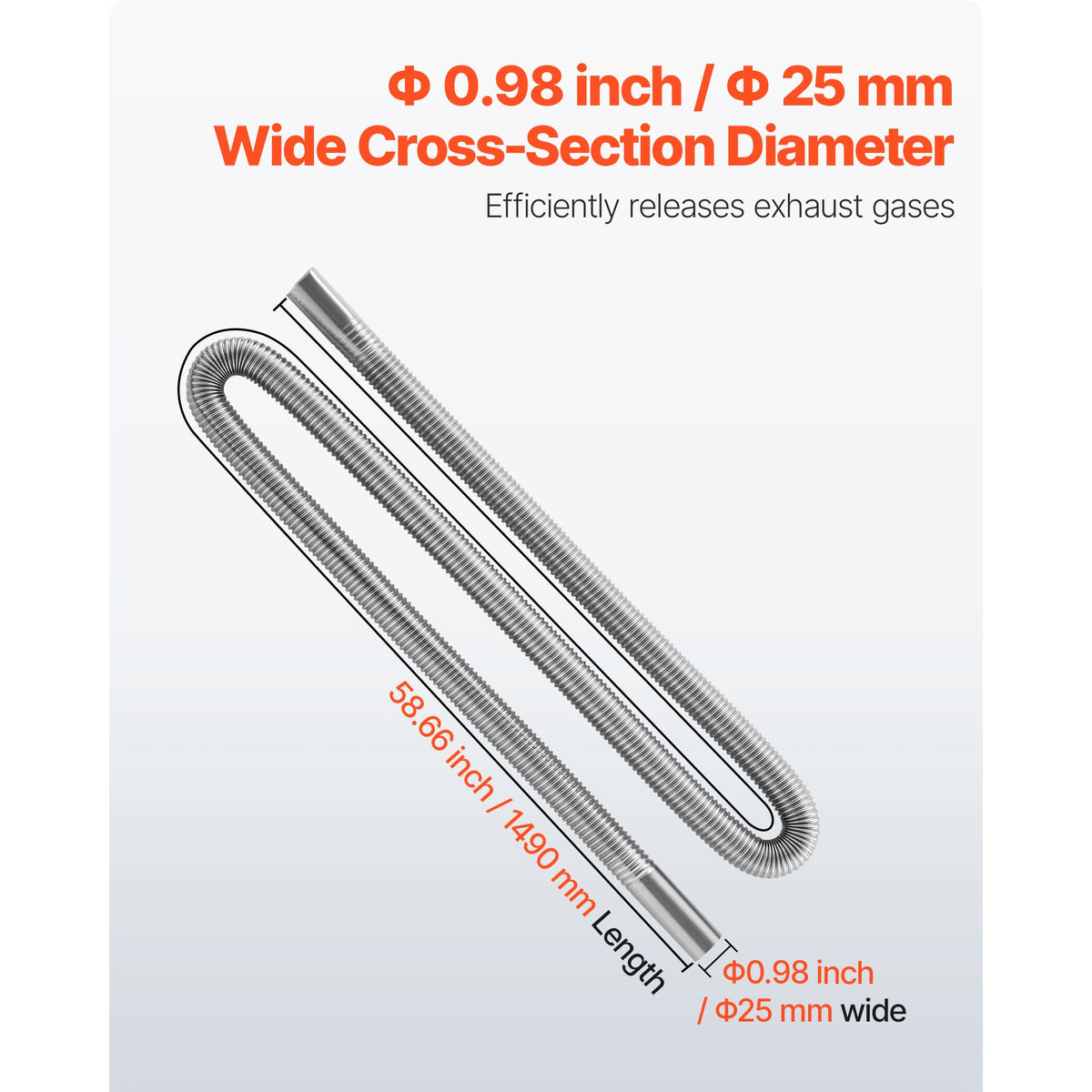 Exhaust Hose, 1490mm Stainless Steel Exhausts Hose, Diesel Heater Flexible Exhaust Pipe with 2 Hose Clamps, Exhausts Hoses Kit Diesel Heater Accessories for 2KW 5KW 8KW Diesels Heaters