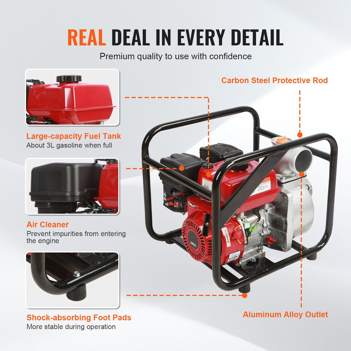 Gasoline Engine Water Pump, 80 mm, 7HP 265 GPM, 43 m Lift, 7 m Suction, 4-Stroke Gas Powered Trash Water Transfer Pump Portable High Pressure with 25ft Hose for Irrigation Pool, EPA Certified