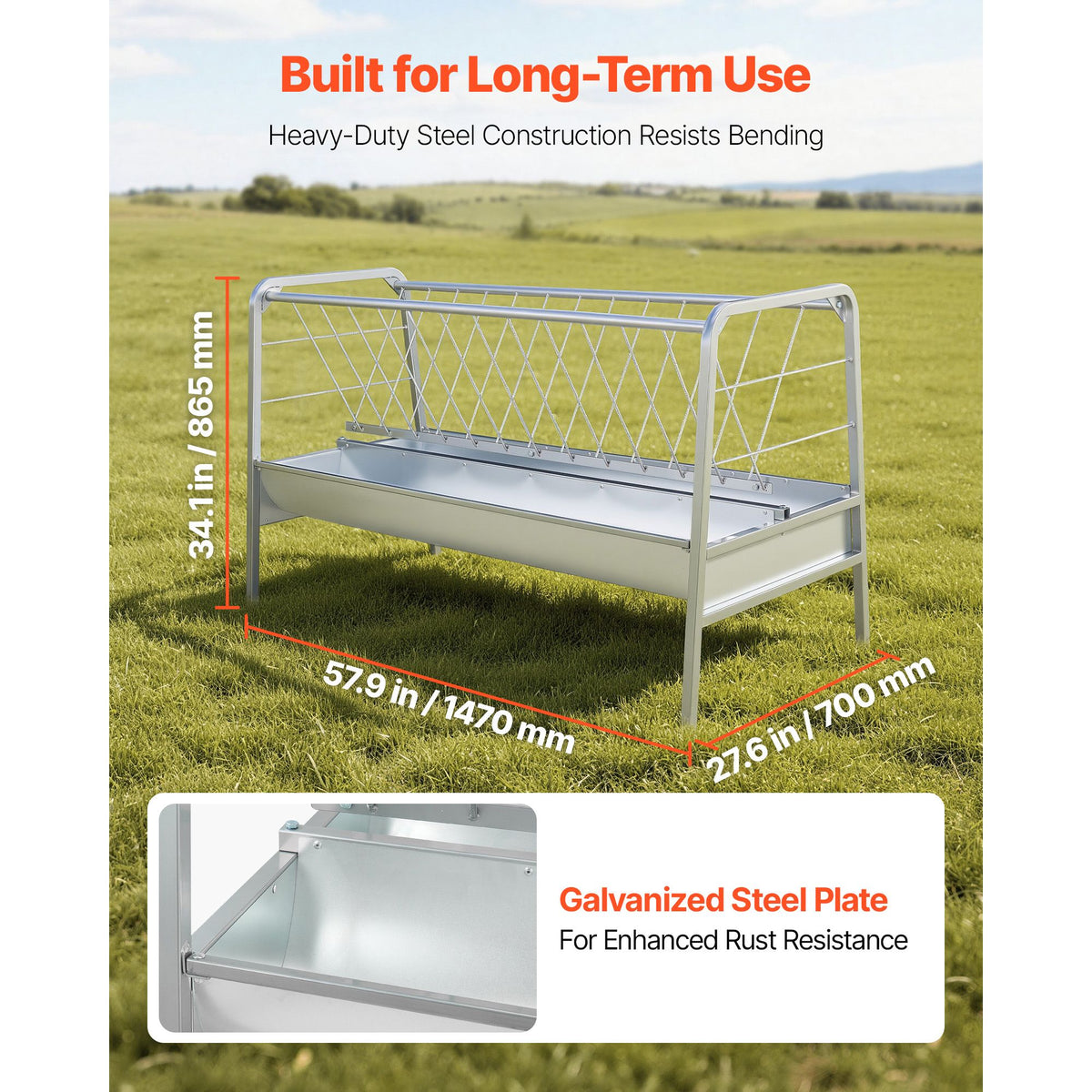 Livestock Two-in-One Hay & Grain Feeder - 300 L, 147 cm