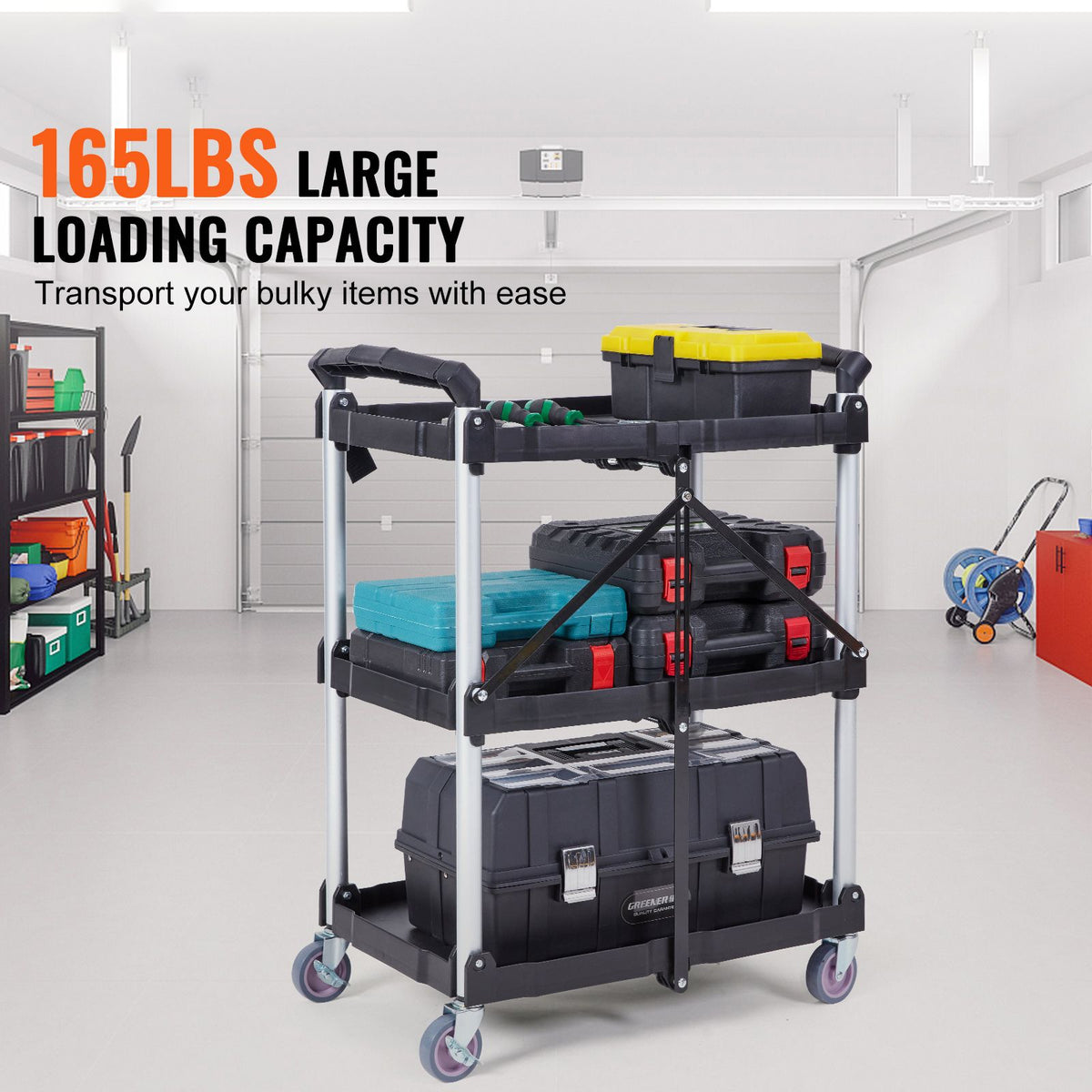 Foldable 3-Shelf Utility Rolling Cart - 75 kg Capacity