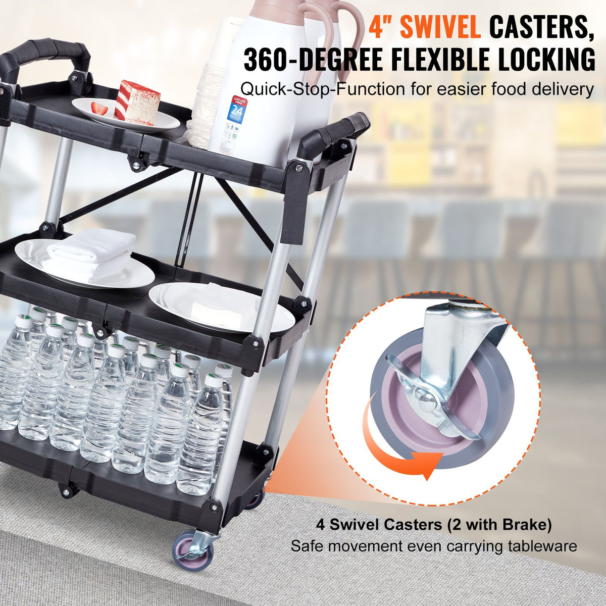 Foldable 3-Shelf Utility Rolling Cart - 75 kg Capacity