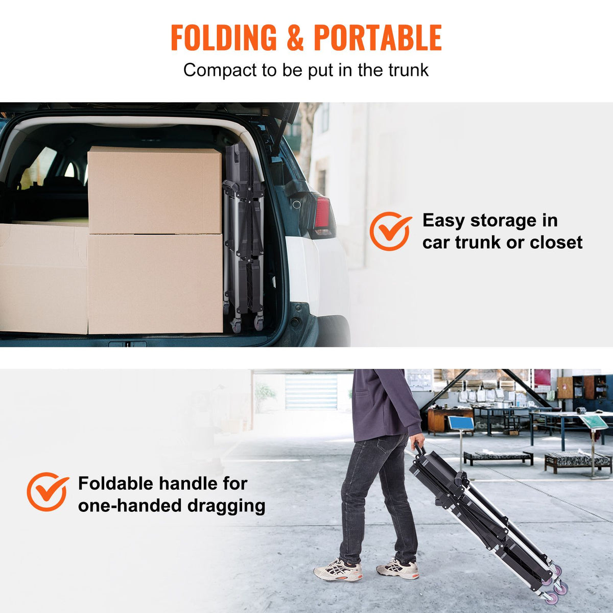 Foldable 3-Shelf Utility Rolling Cart - 75 kg Capacity
