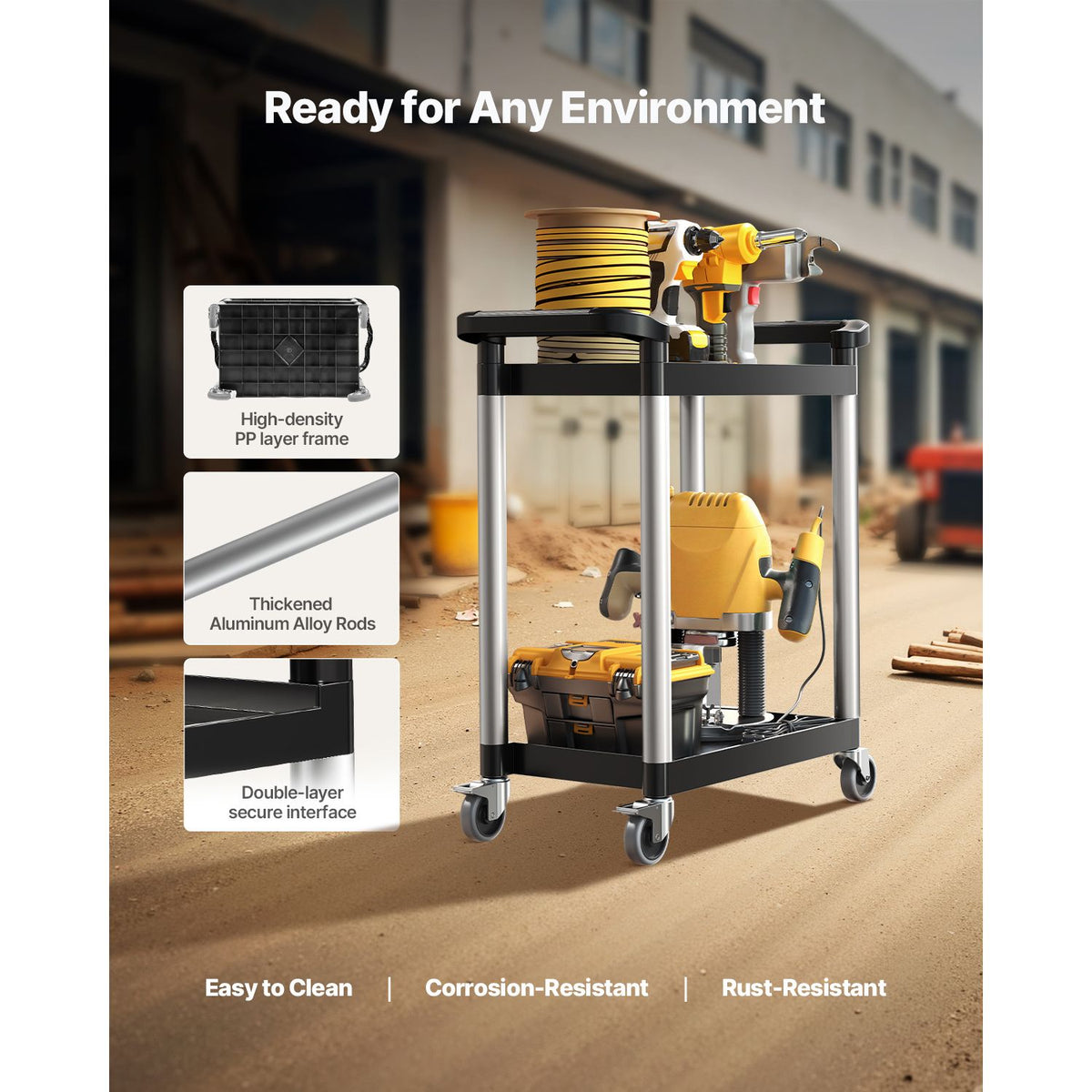Two-Tier Plastic Utility Service Trolley - Up to 136 kg