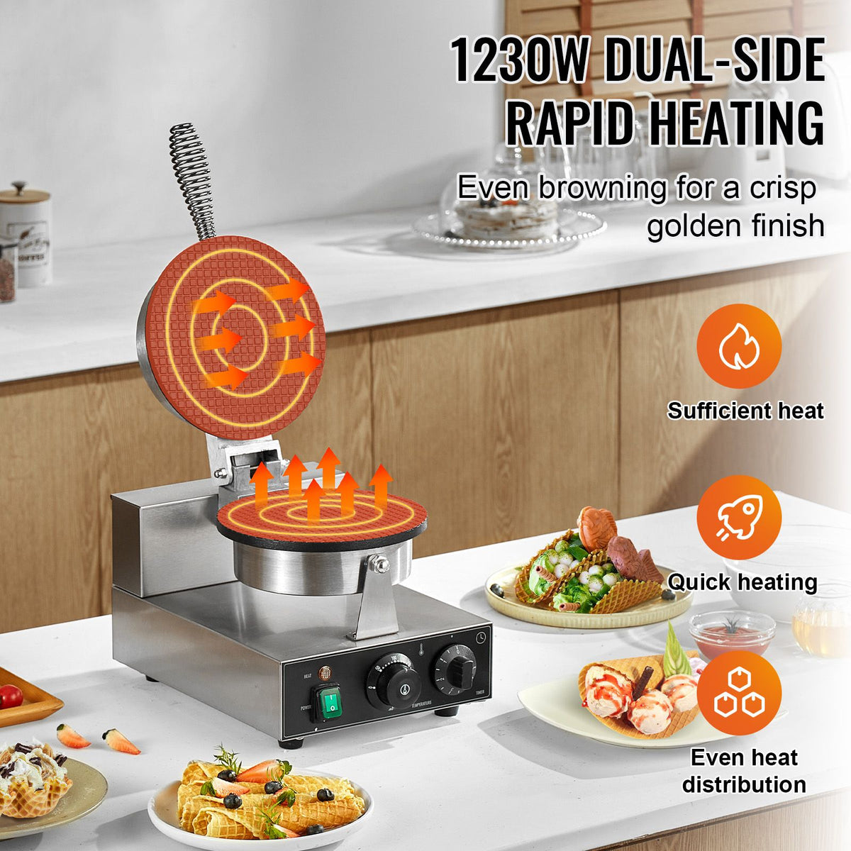 1230 W Commercial Waffle Cone and Ice-Cream Cone Maker