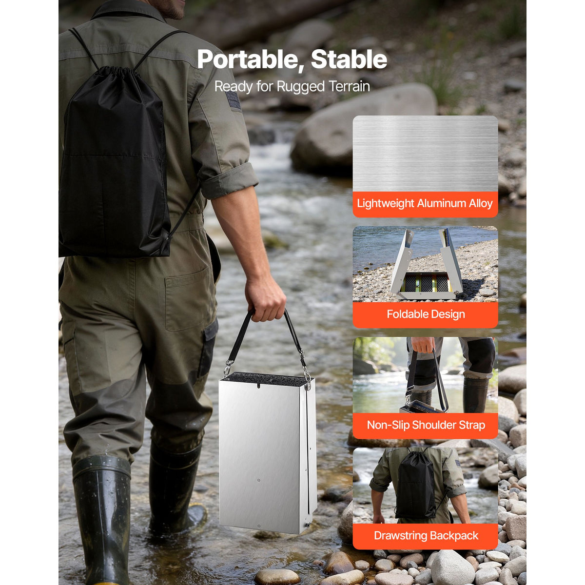Highbanker Gold Panning Kit, 1270 mm 3-in-1 Folding High Banker Gold Sluice Box, 26 PCS Portable Mining… — product photo 4
