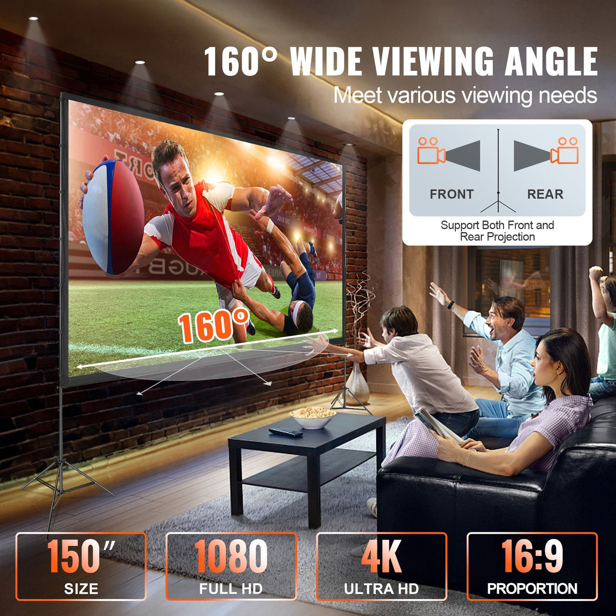150-inch 16:9 Portable Projection Screen with Stand & Carry Bag