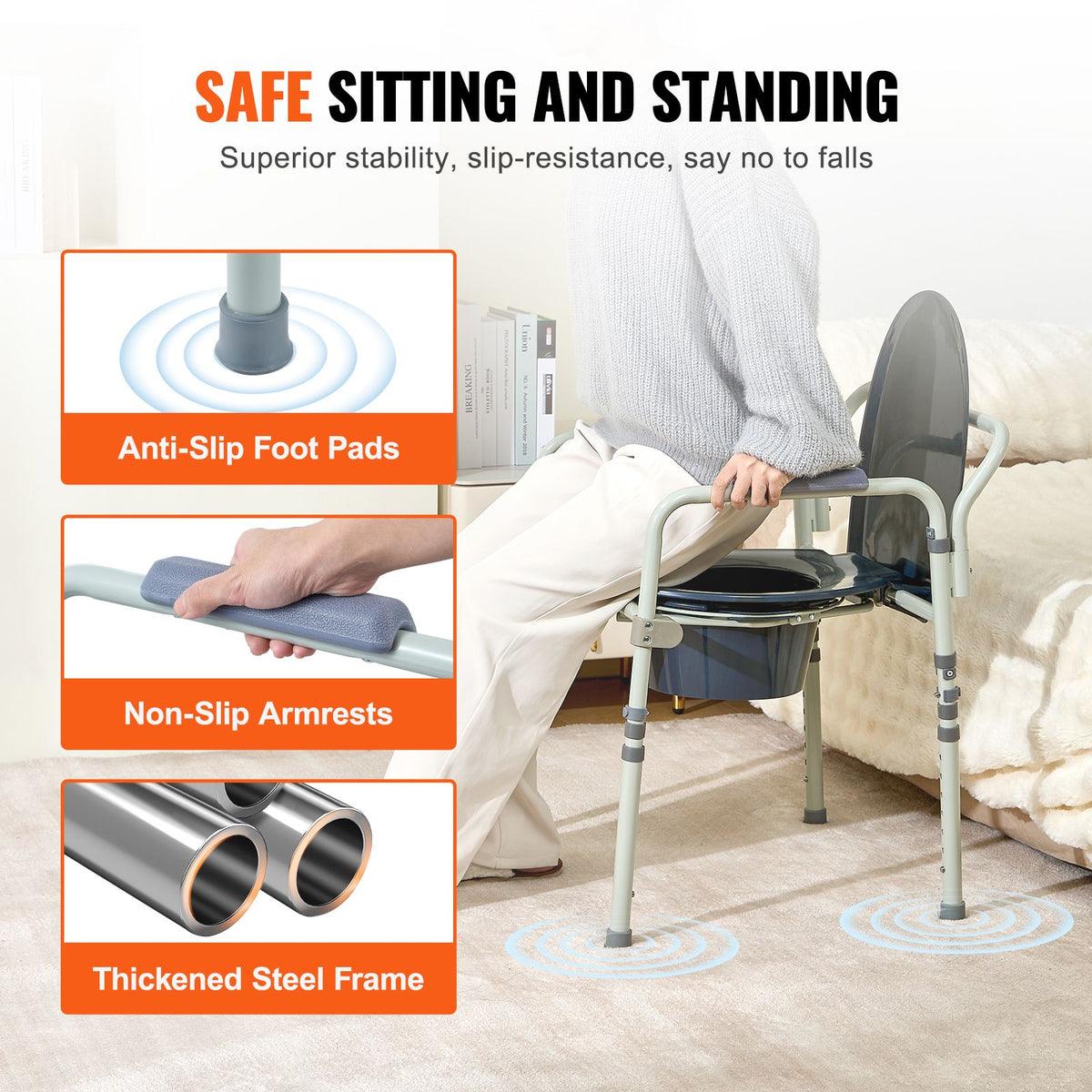 Bedside Commode Chair with 5.8L Bucket – 7 Height Settings, 159kg