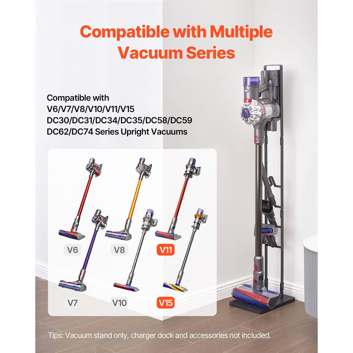 Freestanding Vacuum Storage Stand with 4 Hooks – Compatible with Selected Dyson Models