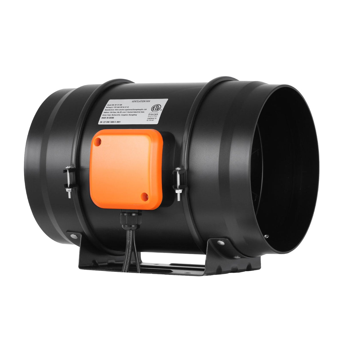 203 mm Inline Duct Ventilation Fan with Temperature and Humidity Controller