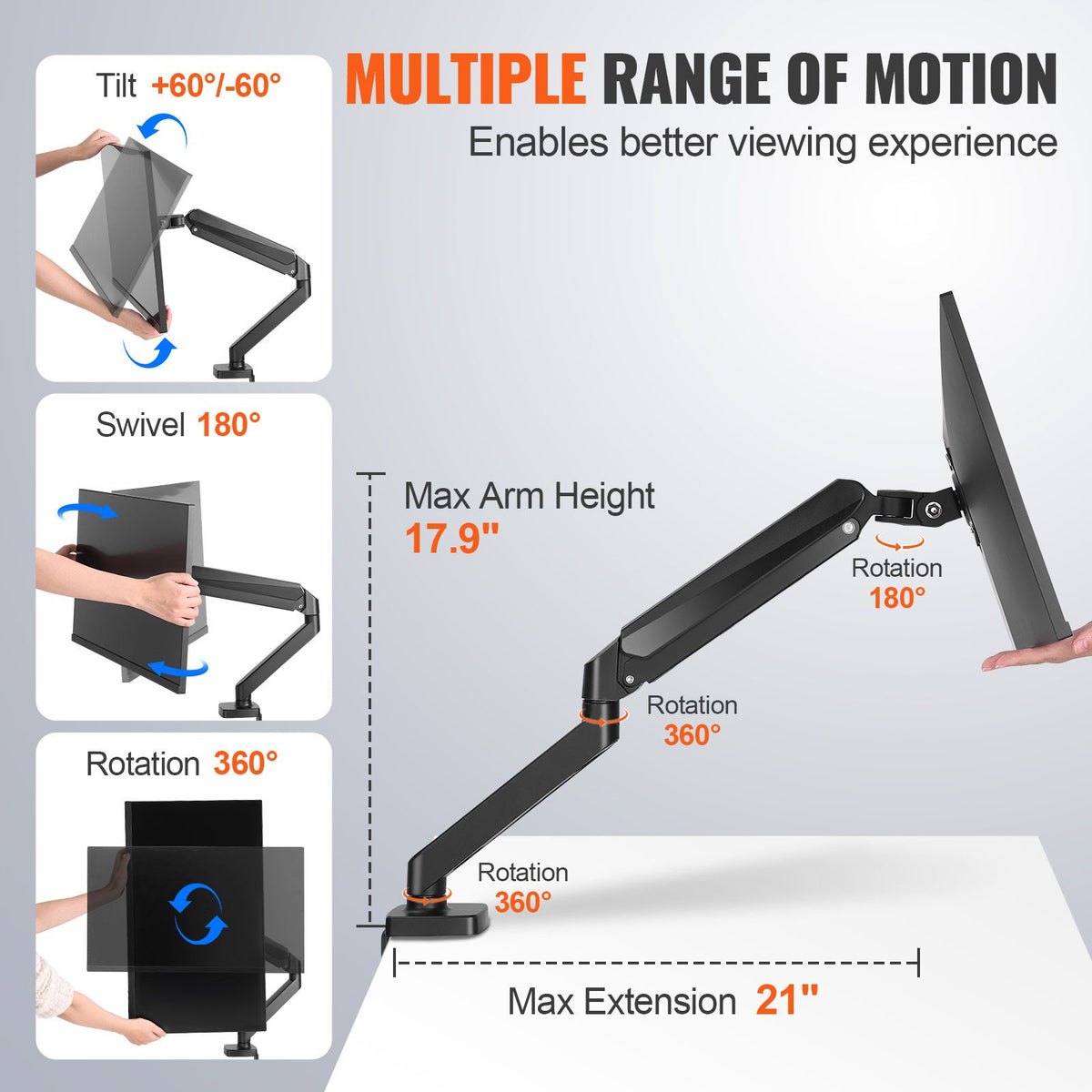 Single Monitor Mount, Supports 13"-32", 330-813 mm Screen, Fully Adjustable Gas Spring Monitor Arm, Hold up to 9.1 kg, C – product photo 3
