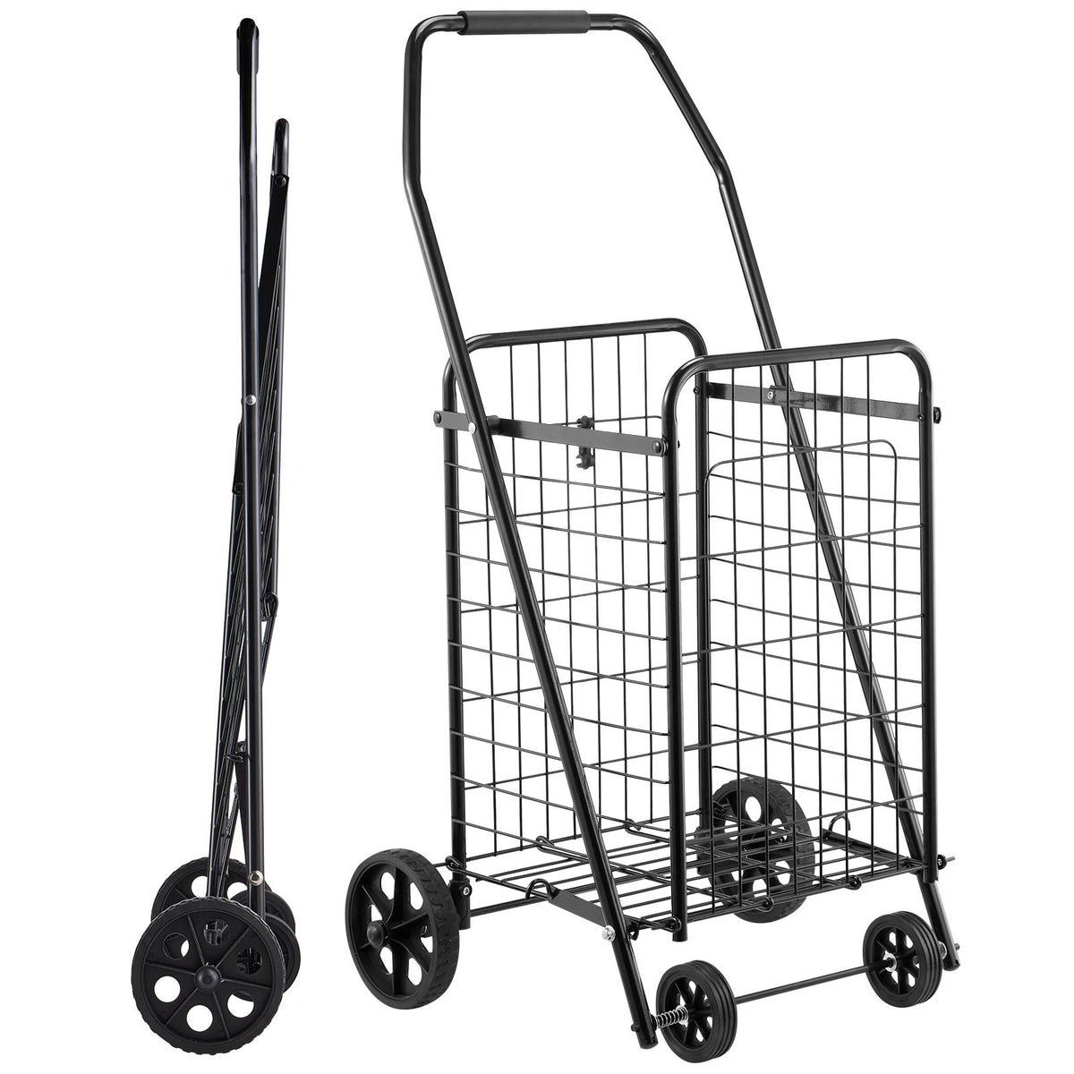 Foldable Grocery Shopping Trolley with Swivel Wheels - Black, 40.8 kg