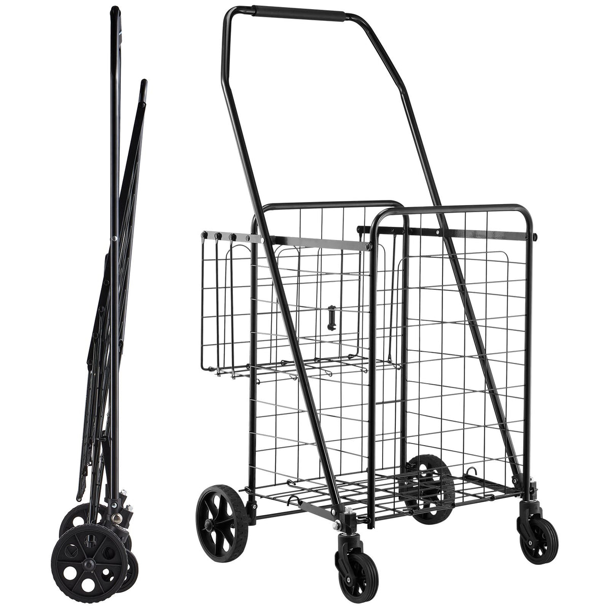 Folding Dual-Basket Shopping Trolley with Wheels - Up to 45 kg
