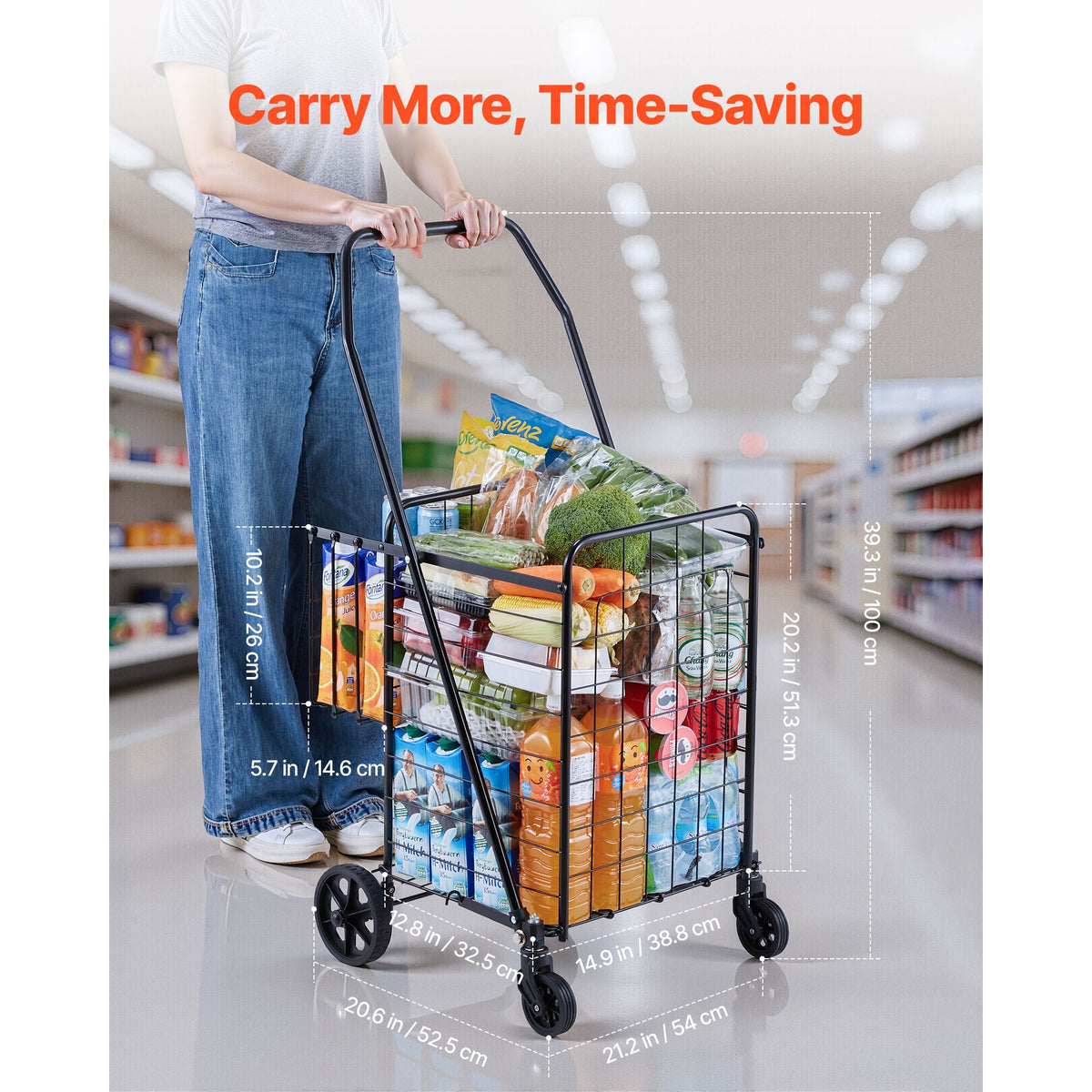 Folding Dual-Basket Shopping Trolley with Wheels - Up to 45 kg