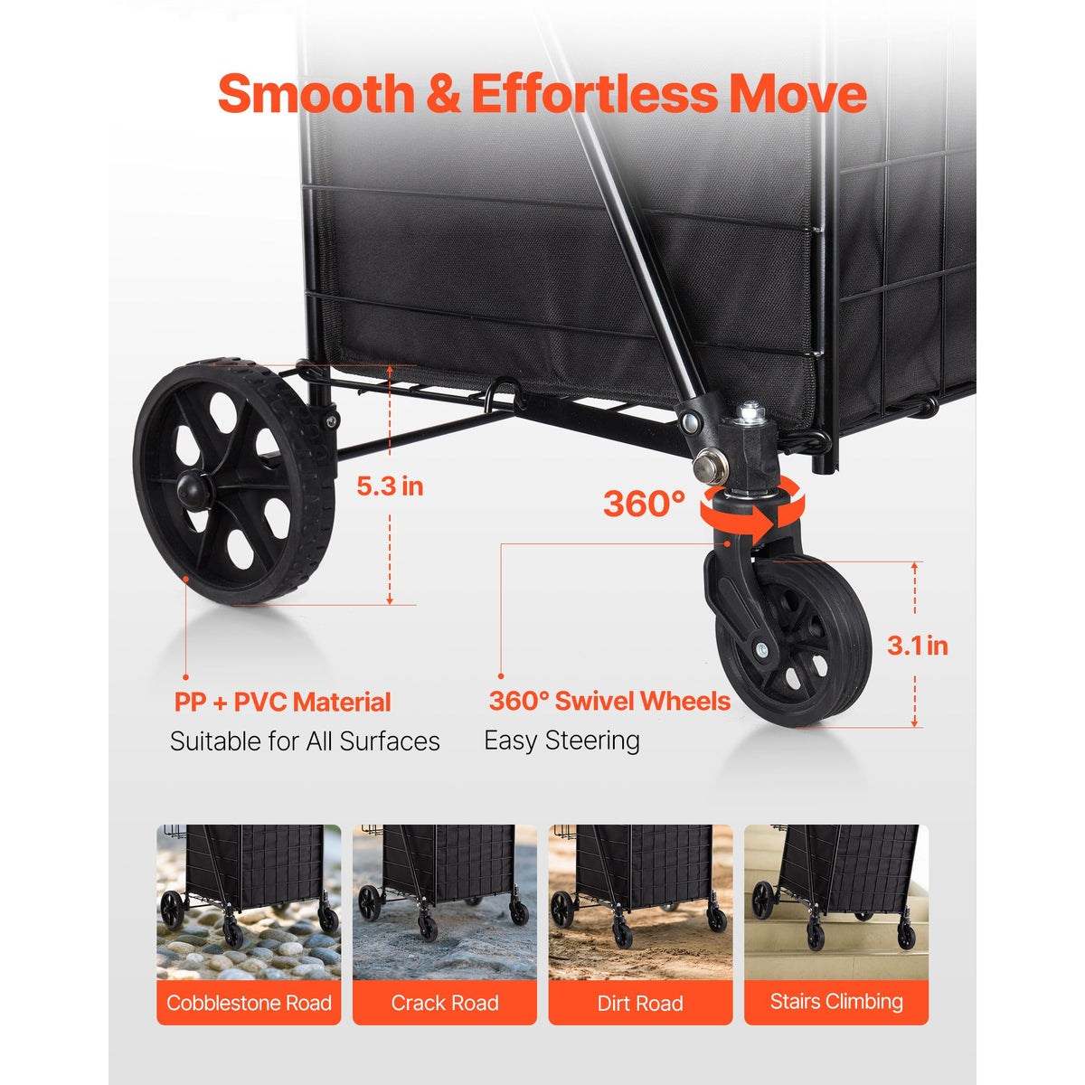 Folding Dual-Basket Shopping Trolley with Wheels - Up to 45 kg