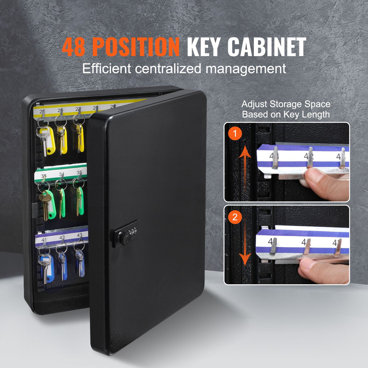 48-Key Wall-Mounted Steel Cabinet with Combination Lock