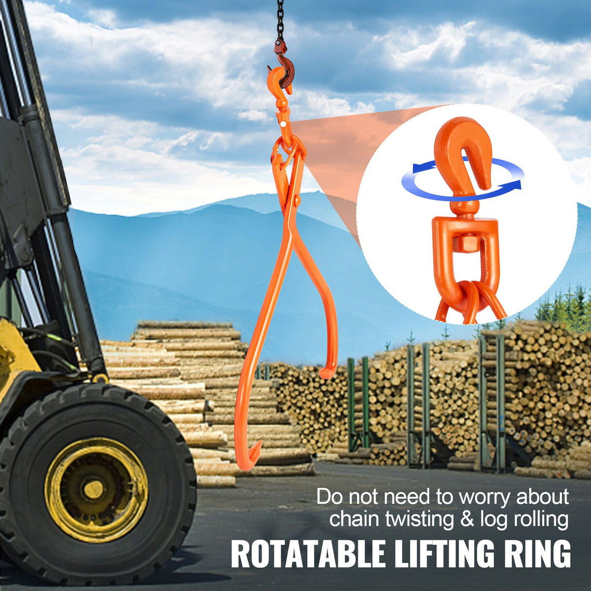 Log Skidding Tongs, 81.3cm 2 Claw Log Lifting Tongs, Heavy Duty Rotating Steel Lumber Skidding Tongs, 700 kg Loading Capacity, Log Lifting, Handling, Dragging & Carrying Tool