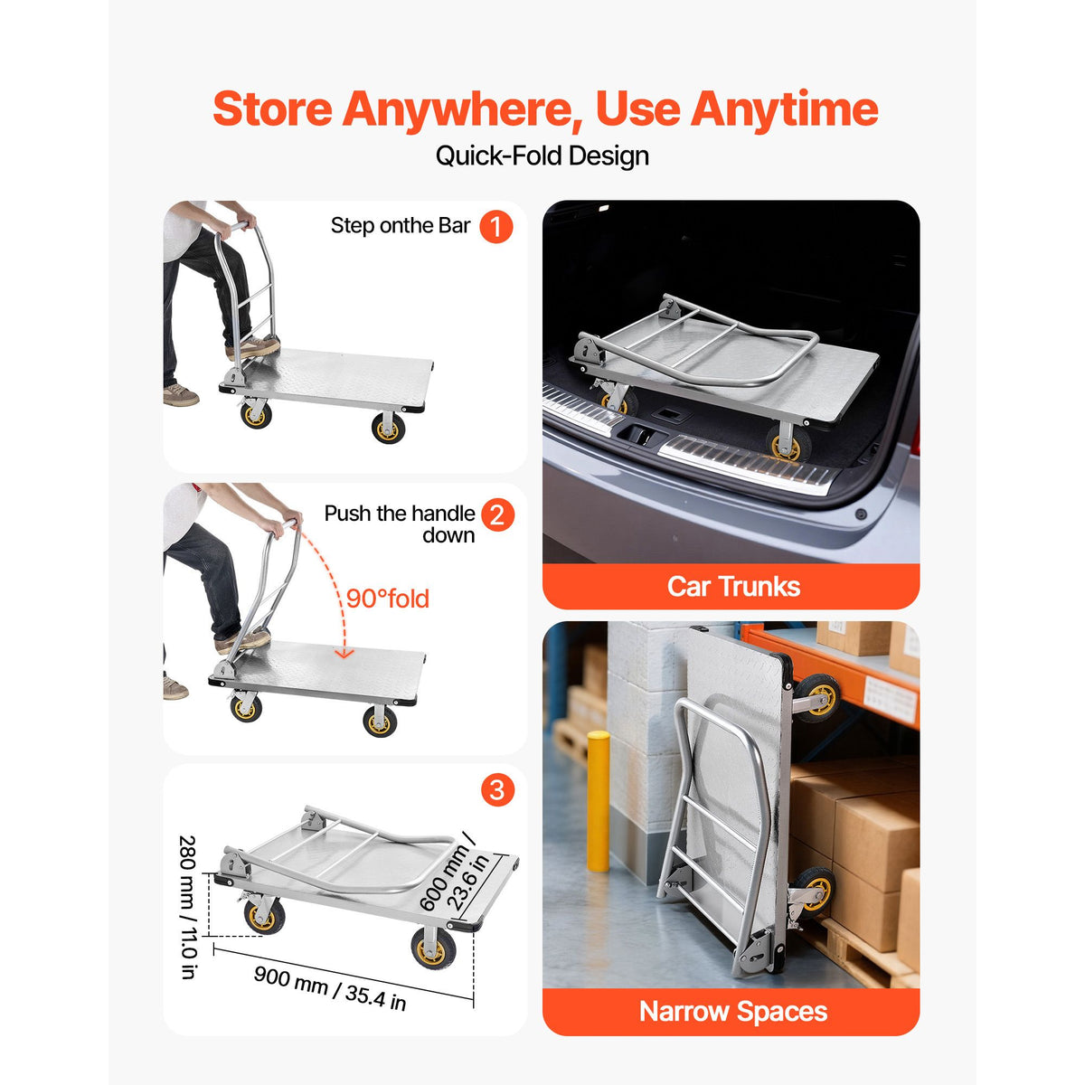 Heavy-Duty Folding Flatbed Platform Trolley - 907 kg Supplier Rating
