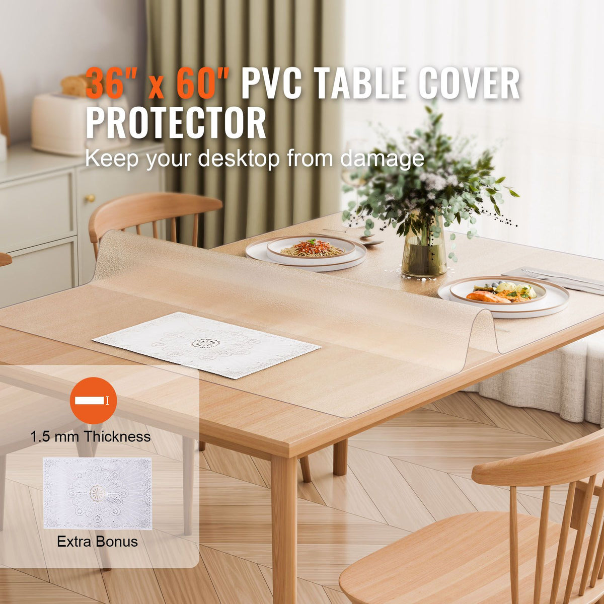 Plastic Table Cover, 36 x 60 Inch 1.5 mm Thick Frosted Table Protector, Rectangle PVC Desk Mat, Waterproof &… — product photo 2
