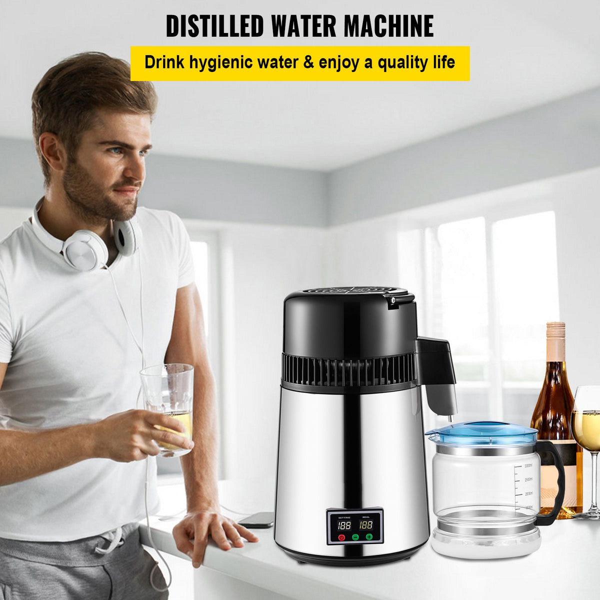 1.1 Gal Water Distiller, 0.3 Gal/H, 750W Distilled Water Maker Machine 0-99H Timing Set Temp Display, 304… — product photo 2