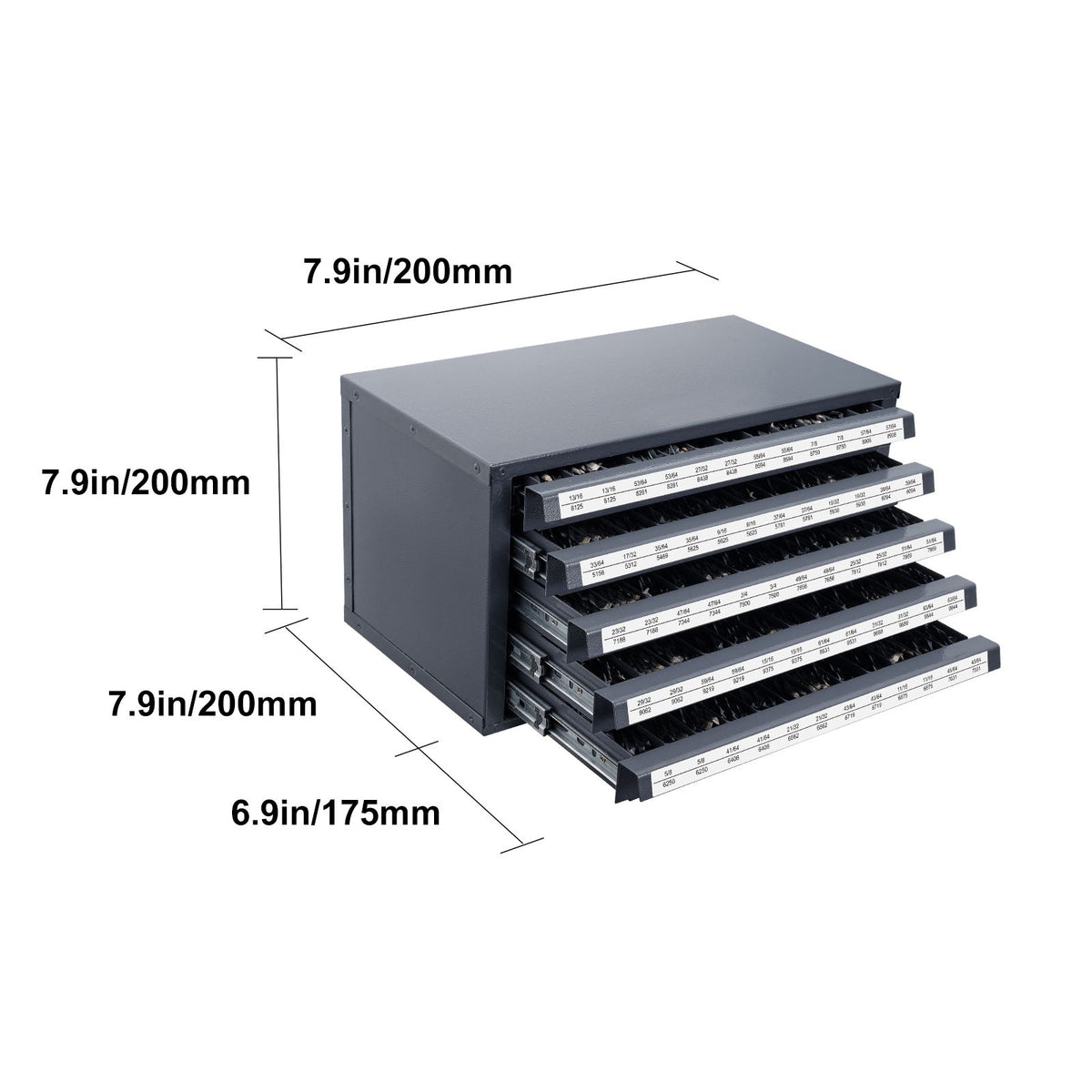 Drill Bit Dispenser Cabinet, Five-Drawer Drill Bit Organizer Cabinet for 33/64" to 63/64" Steel Drill Dispenser Organizer Cabinet with Labels, Stackable Drill Dispenser for Drill Bit Storage — product image 8