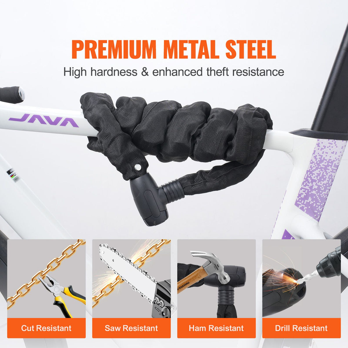 Keyed Steel Bicycle Chain Lock – 8 mm × 1.2 m, 4 Keys