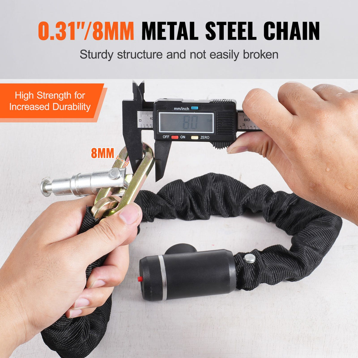 Keyed Steel Bicycle Chain Lock – 8 mm × 0.85 m, 2 Keys