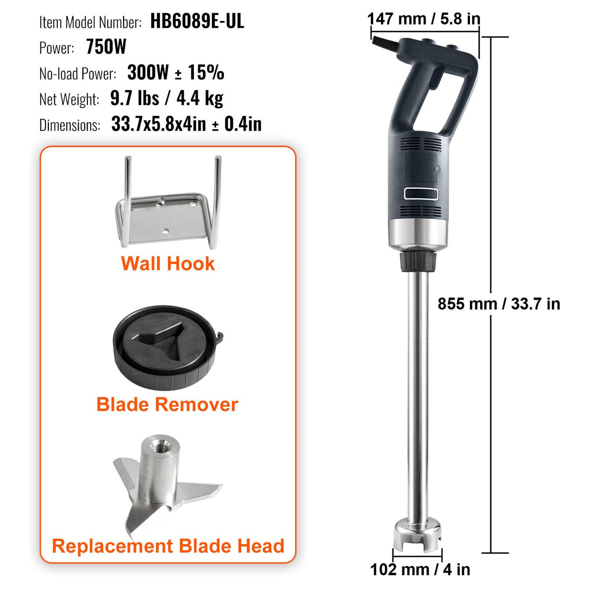 Commercial 750W Variable-Speed Immersion Blender – Supplier V952-M9WC