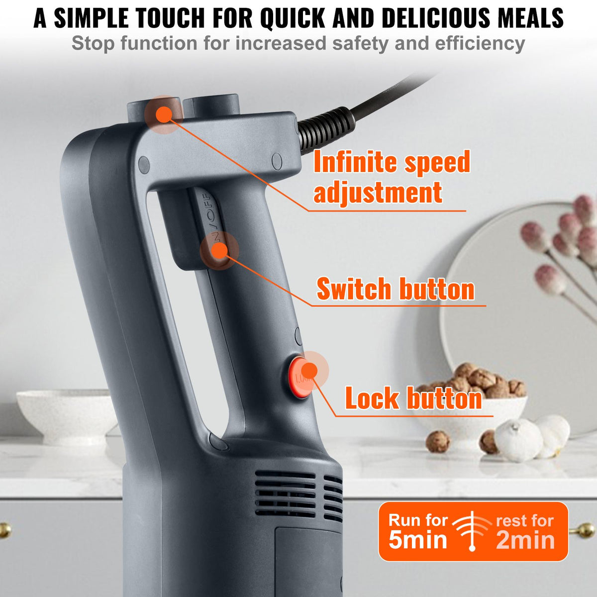 Commercial Immersion Blender, 750W 12" Heavy Duty Hand Mixer, Variable Speed Kitchen Stick Mixer with 304… — product photo 4
