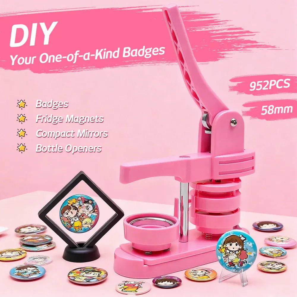 58mm Button Maker Machine DIY Badge Making Pin Press Machine with All-Inclusive Accessories for Custom Pin Badges Mirrors Fridge Magnets Gift Set Pink — product image 2