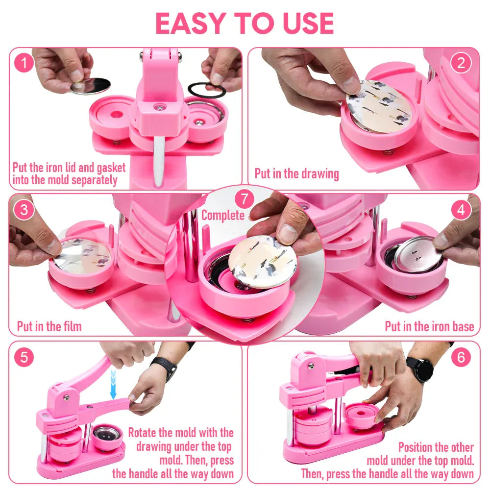 58mm Button Maker Machine DIY Badge Making Pin Press Machine with All-Inclusive Accessories for Custom Pin Badges Mirrors Fridge Magnets Gift Set Pink — product image 3