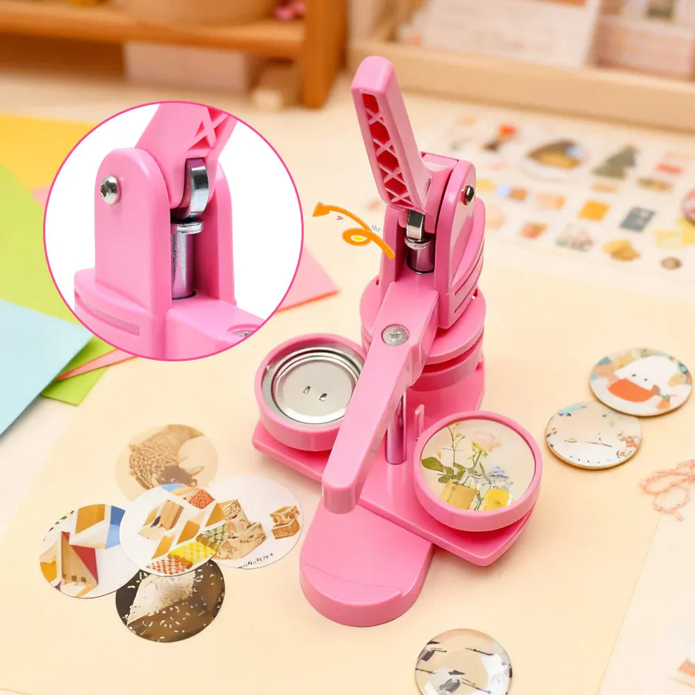 58mm Button Maker Machine DIY Badge Making Pin Press Machine with All-Inclusive Accessories for Custom Pin Badges Mirrors Fridge Magnets Gift Set Pink — product image 5