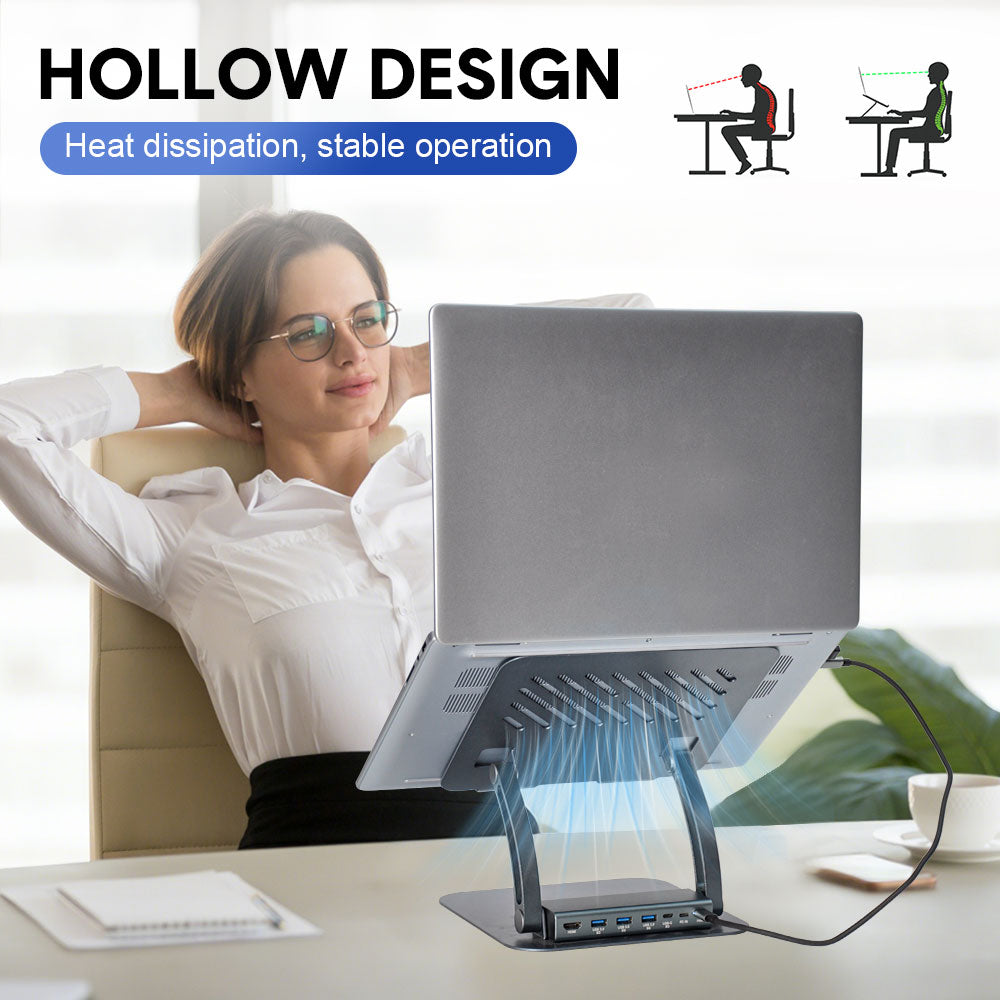 7-in-1 Laptop Stand Docking Station Ergonomic Laptop Riser 360 Rotatable - PD Charging HDMI USB-C and USB-A 3.0 Ports for MacBook M1/M2/M3 HP ASUS DELL