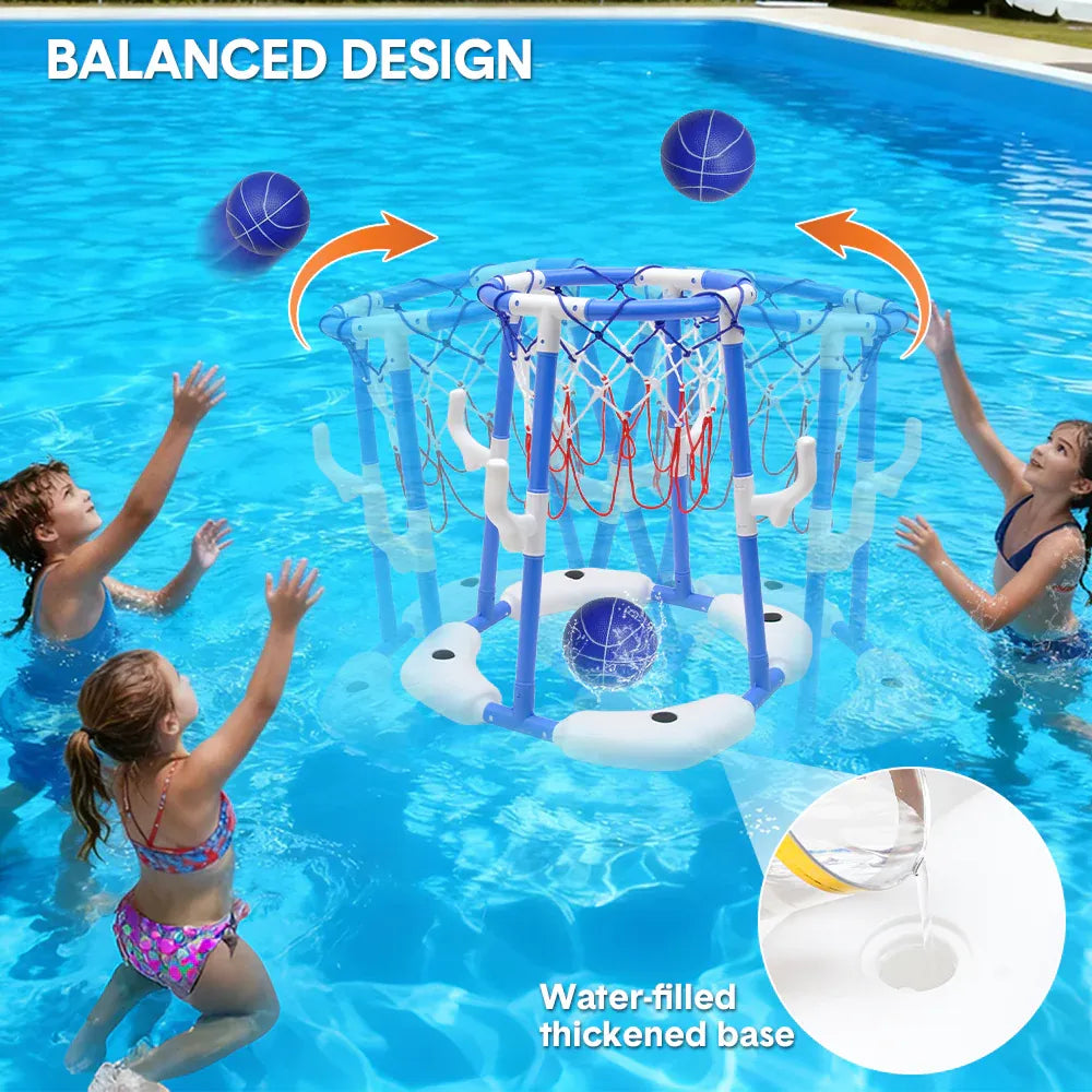 Pool Basketball Hoop Set Floating Swimming Pool Toys Inflatable Poolside Game with 4 Balls 12 Circles and Pump Fun Water Sport Toy for Kids and Adults