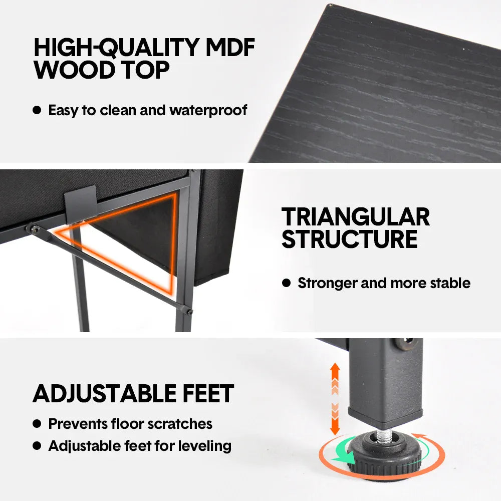 80cm Study Desk Home Office Computer Desk with 2 Fabric Drawers Side Pocket and Hook Modern Small Writing Table for Bedroom Dorm Small Spaces Black