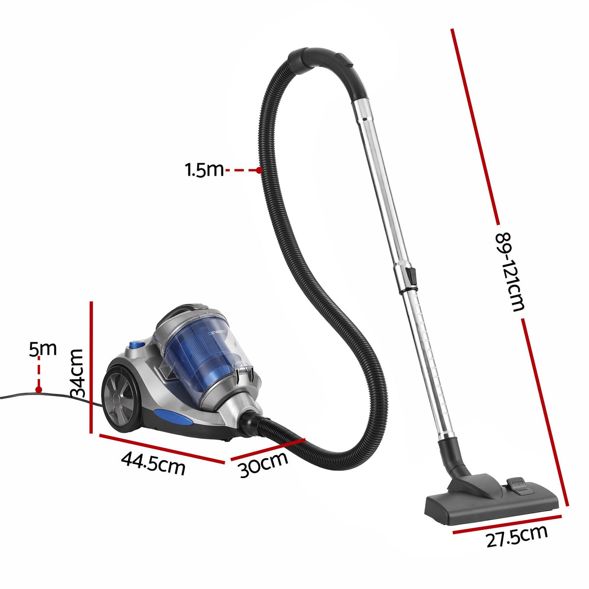 Devanti 4L 2000W Bagless Canister Vacuum Cleaner – Blue