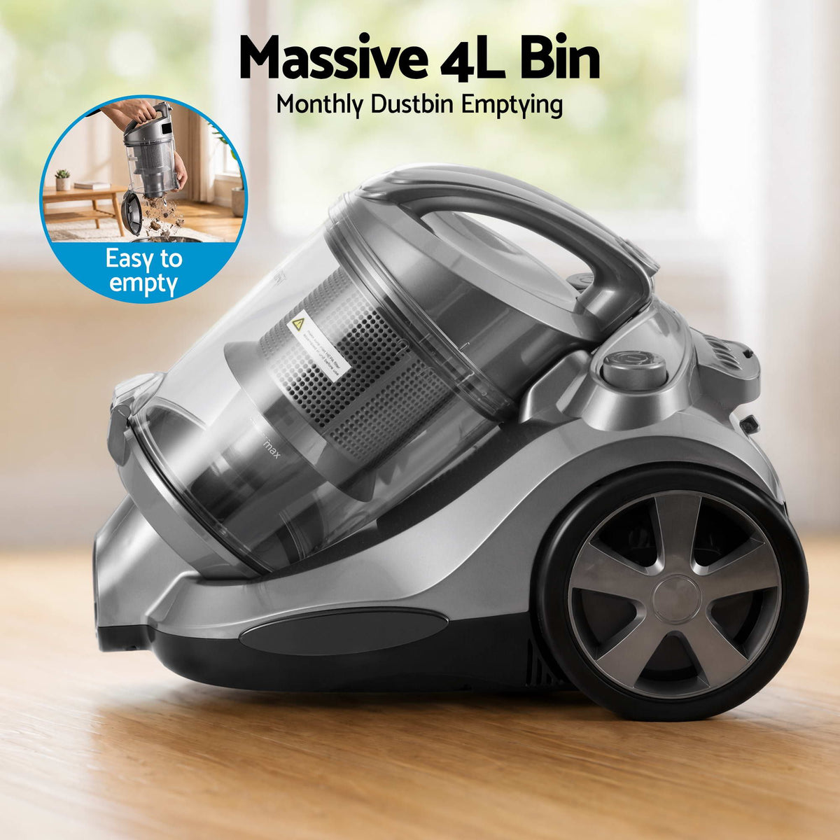 Devanti 4L 2000W Bagless Canister Vacuum Cleaner – Grey