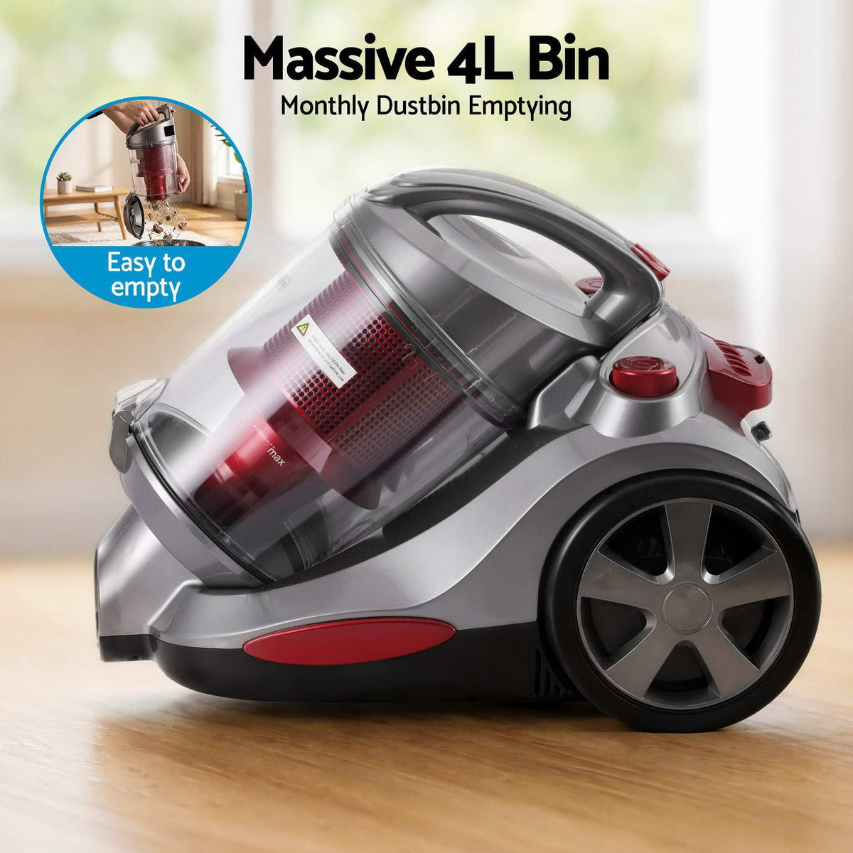 Devanti 4L 2000W Bagless Canister Vacuum Cleaner – Red