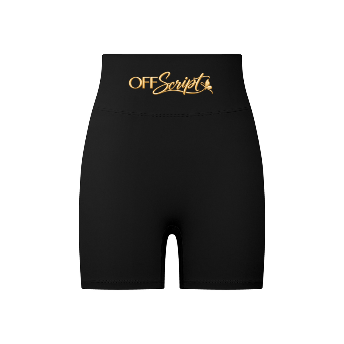 Off Script High-Waisted Blend Biker Shorts - Black front 3D mockup