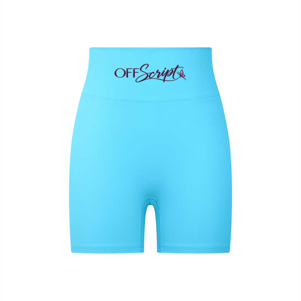 Off Script High-Waisted Blend Biker Shorts - Blue front 3D mockup